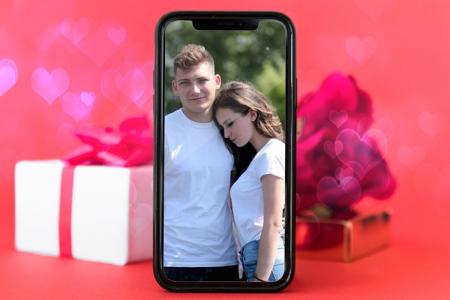 Smartphone With Valentine Photo Frame