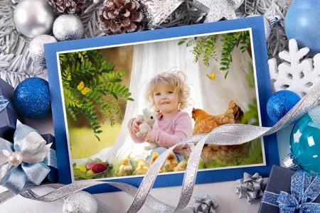 Photo Frame Christmas Blue And Silver
