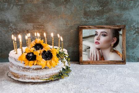 Photo Frame With Candle Birthday Cake