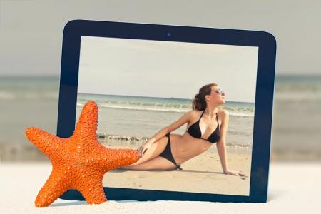 Tablet PC Photo Frame On Tropical Beach