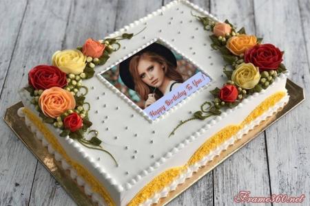 Photo And Name On Beautiful Flower Birthday Cake Pictures