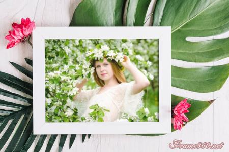 Tropical Leaves  With Photo Frame Free Download
