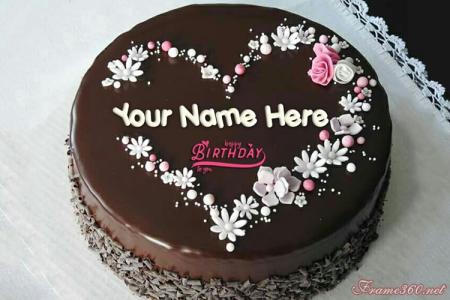 Chocolate Happy Birthday Cake With Name And Photo