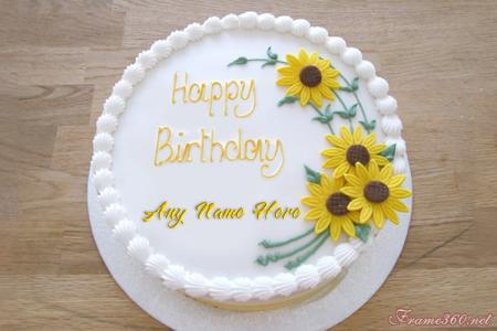 My Name On Happy Birthday Sunflower Cake Image