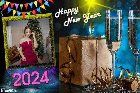 Frame Happy New Year 2024 Gift Box