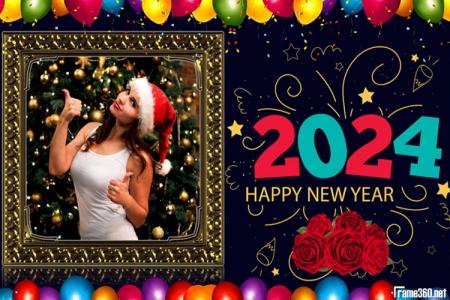 Frame Happy New Year 2024 With Balloon