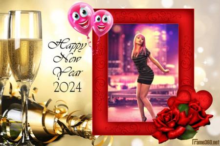Frame Happy New Year 2024 With Champagne Gold