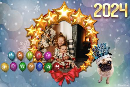 Frame Happy New Year 2024 With Puppies