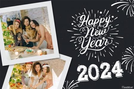 Happy New Year 2024 With Double Photo Frames