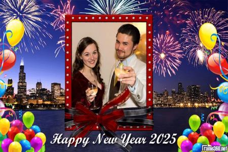 Frame Happy New Year 2025 City Light