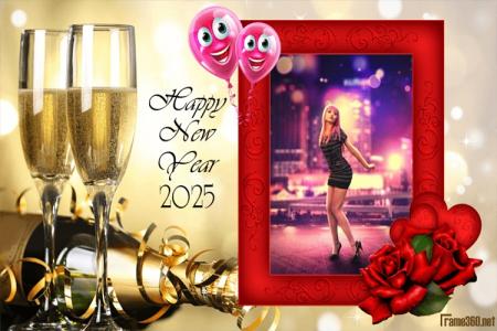 Frame Happy New Year 2025 With Champagne Gold