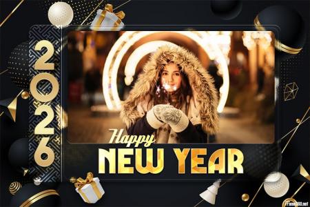 Beautiful and elegant New Year 2026 photo frame template