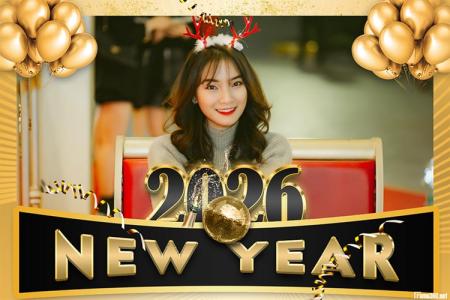 Elegant black and gold New Year 2026 greeting card