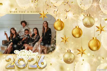 Elegant, warm, and modern golden New Year 2026 greeting card