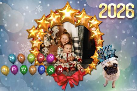 Frame Happy New Year 2026 With Puppies