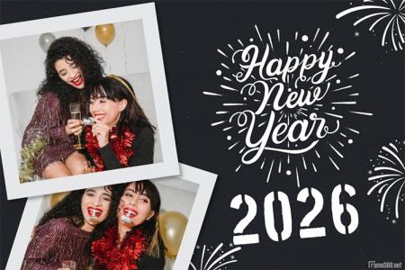 Happy New Year 2026 With Double Photo Frames