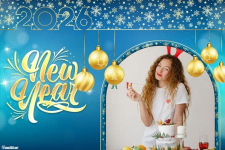 Beautifully Designed Blue background New Year 2026 Photo Frame