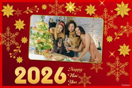 Elegant Happy New Year 2026 Photo Frame with Striking Red and Gold Theme