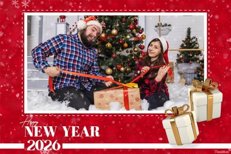 Happy New Year 2026 Greeting Card in Warm Red Tone – Joyful and Festive
