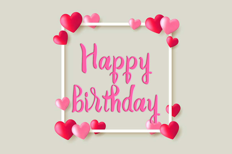 Happy Birthday Wish On Frame With Hearts