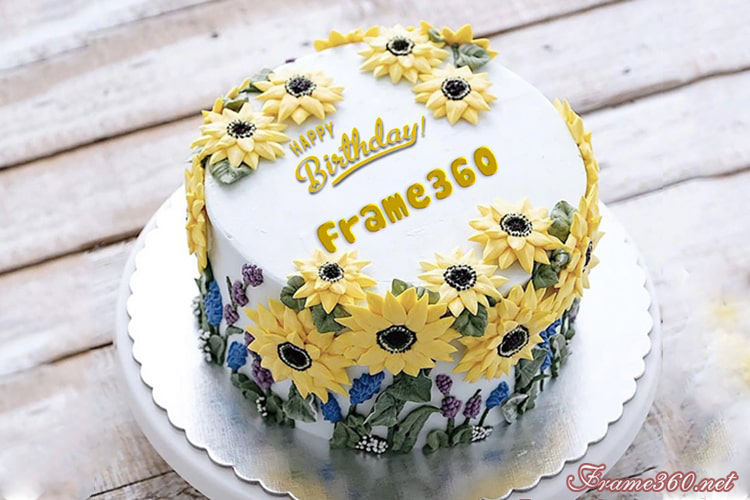 Write Your Name On Sunflower Birthday Cake