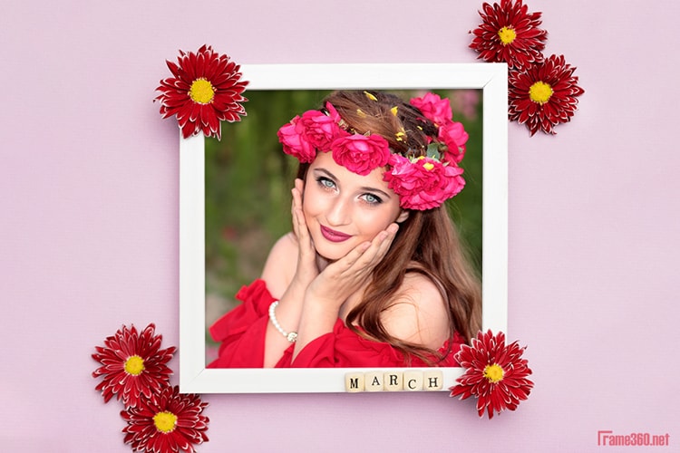 Floral photo frame online decorate your photos on 8 march