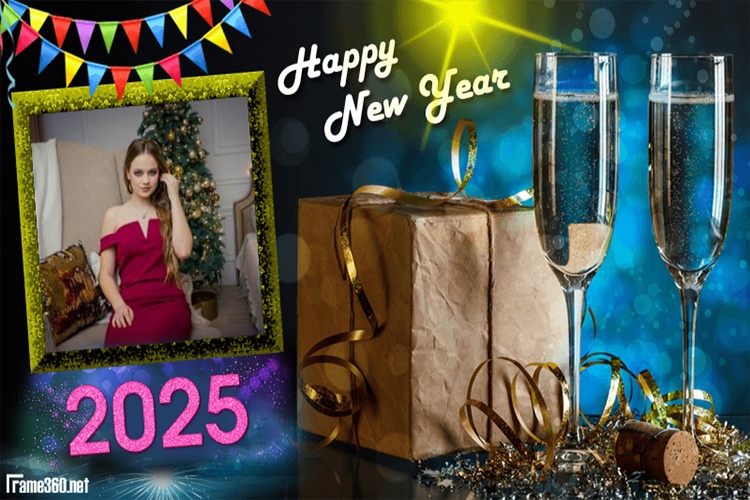 Frame Happy New Year 2025 Gift Box