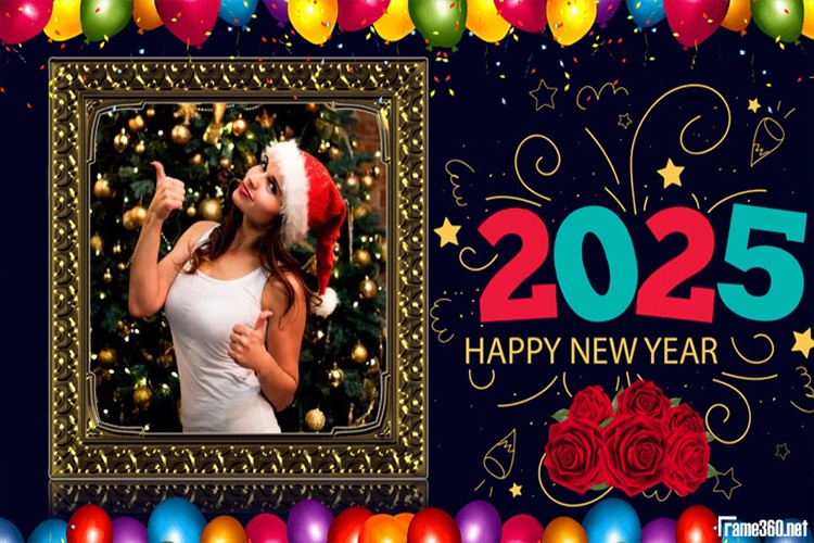 Frame Happy New Year 2025 With Balloon