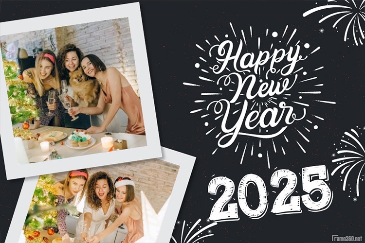 Happy New Year 2025 With Double Photo Frames